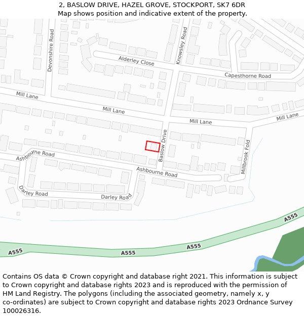 2, BASLOW DRIVE, HAZEL GROVE, STOCKPORT, SK7 6DR: Location map and indicative extent of plot