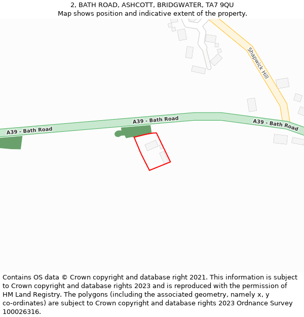 2, BATH ROAD, ASHCOTT, BRIDGWATER, TA7 9QU: Location map and indicative extent of plot