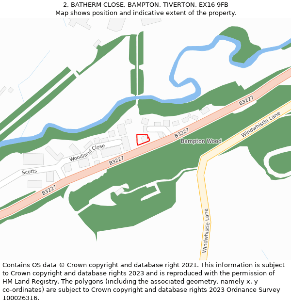 2, BATHERM CLOSE, BAMPTON, TIVERTON, EX16 9FB: Location map and indicative extent of plot