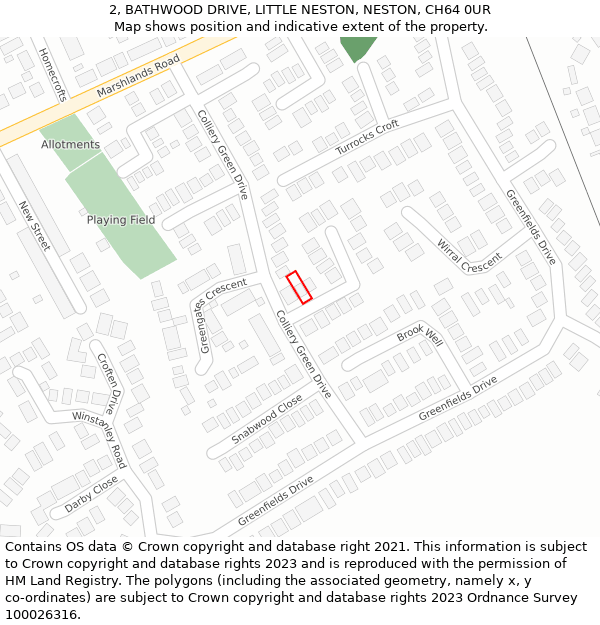 2, BATHWOOD DRIVE, LITTLE NESTON, NESTON, CH64 0UR: Location map and indicative extent of plot