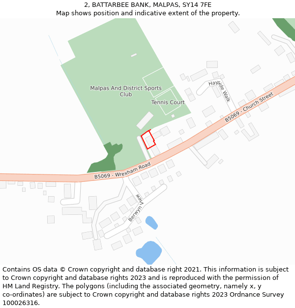 2, BATTARBEE BANK, MALPAS, SY14 7FE: Location map and indicative extent of plot