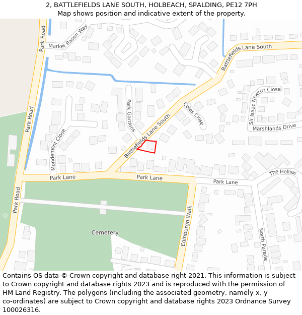 2, BATTLEFIELDS LANE SOUTH, HOLBEACH, SPALDING, PE12 7PH: Location map and indicative extent of plot