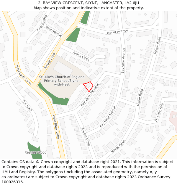 2, BAY VIEW CRESCENT, SLYNE, LANCASTER, LA2 6JU: Location map and indicative extent of plot