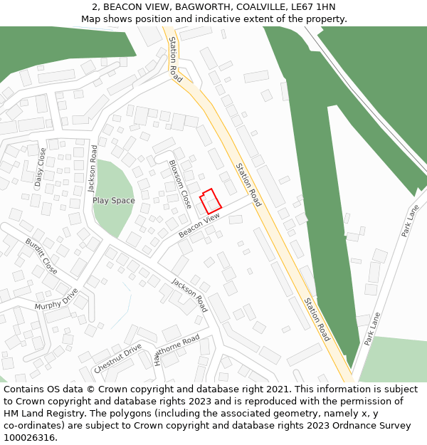 2, BEACON VIEW, BAGWORTH, COALVILLE, LE67 1HN: Location map and indicative extent of plot