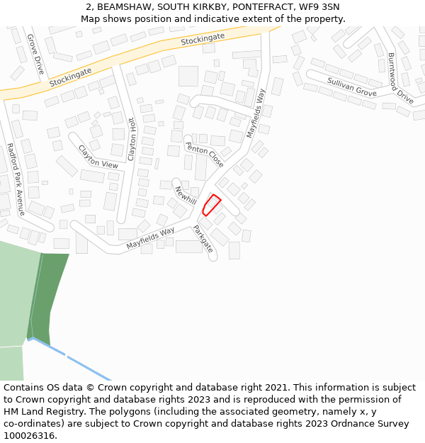 2, BEAMSHAW, SOUTH KIRKBY, PONTEFRACT, WF9 3SN: Location map and indicative extent of plot