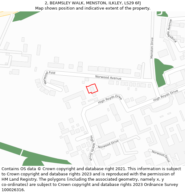 2, BEAMSLEY WALK, MENSTON, ILKLEY, LS29 6FJ: Location map and indicative extent of plot