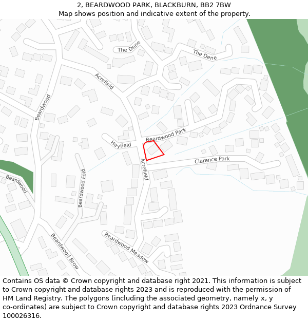 2, BEARDWOOD PARK, BLACKBURN, BB2 7BW: Location map and indicative extent of plot