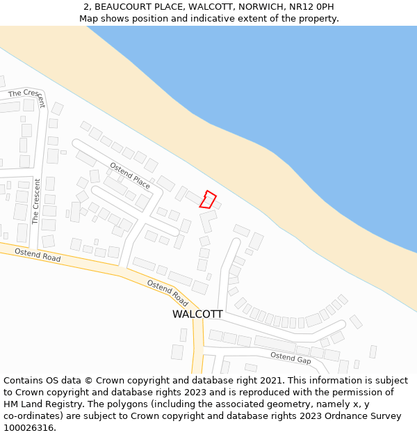 2, BEAUCOURT PLACE, WALCOTT, NORWICH, NR12 0PH: Location map and indicative extent of plot