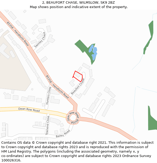2, BEAUFORT CHASE, WILMSLOW, SK9 2BZ: Location map and indicative extent of plot
