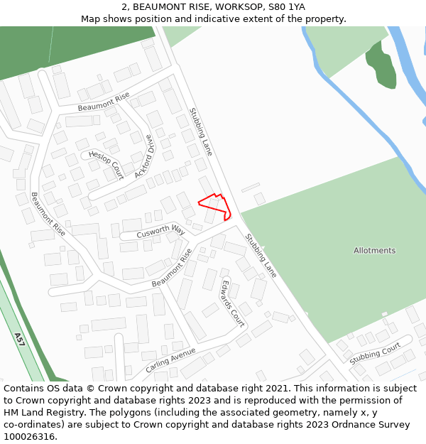 2, BEAUMONT RISE, WORKSOP, S80 1YA: Location map and indicative extent of plot