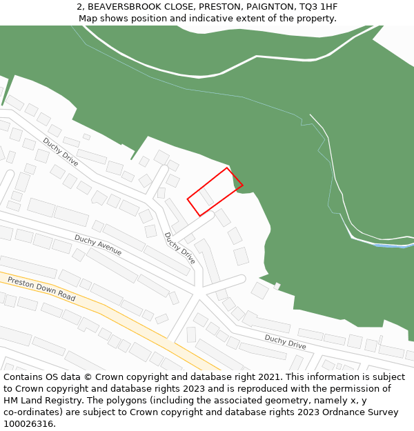 2, BEAVERSBROOK CLOSE, PRESTON, PAIGNTON, TQ3 1HF: Location map and indicative extent of plot