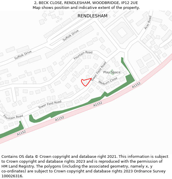 2, BECK CLOSE, RENDLESHAM, WOODBRIDGE, IP12 2UE: Location map and indicative extent of plot