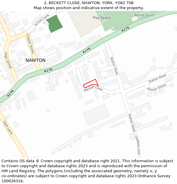 2, BECKETT CLOSE, NAWTON, YORK, YO62 7SB: Location map and indicative extent of plot