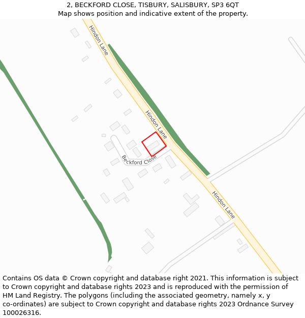 2, BECKFORD CLOSE, TISBURY, SALISBURY, SP3 6QT: Location map and indicative extent of plot