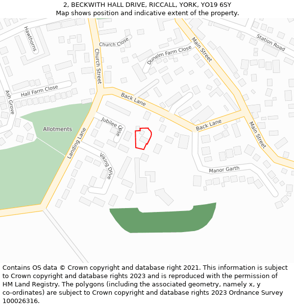 2, BECKWITH HALL DRIVE, RICCALL, YORK, YO19 6SY: Location map and indicative extent of plot