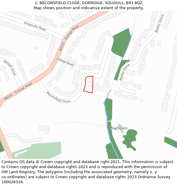 2, BECONSFIELD CLOSE, DORRIDGE, SOLIHULL, B93 8QZ: Location map and indicative extent of plot