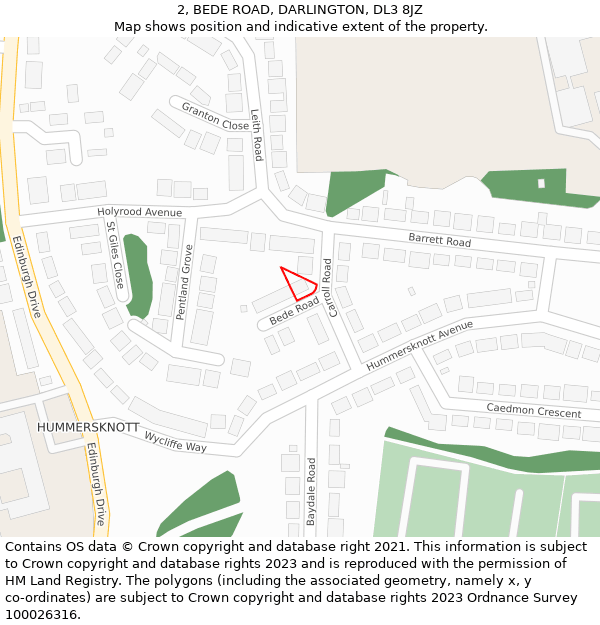 2, BEDE ROAD, DARLINGTON, DL3 8JZ: Location map and indicative extent of plot