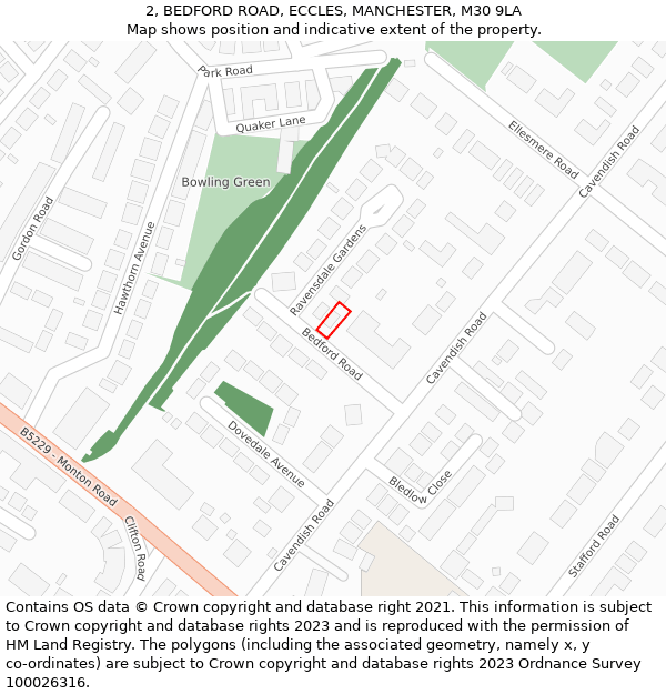 2, BEDFORD ROAD, ECCLES, MANCHESTER, M30 9LA: Location map and indicative extent of plot