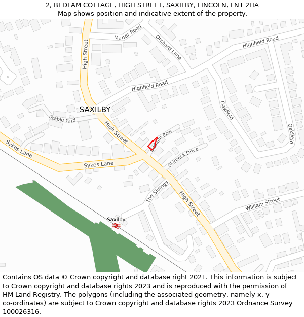 2, BEDLAM COTTAGE, HIGH STREET, SAXILBY, LINCOLN, LN1 2HA: Location map and indicative extent of plot