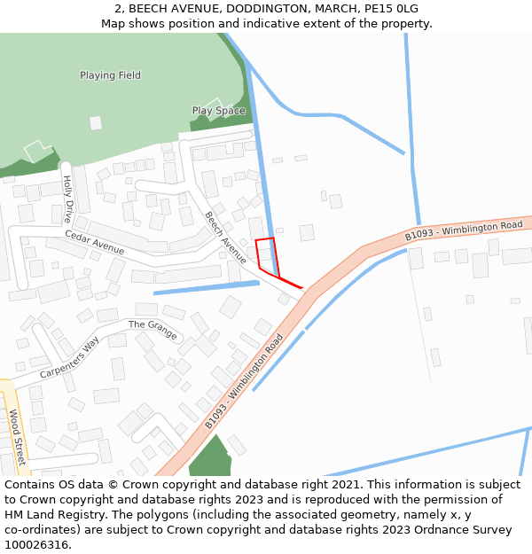 2, BEECH AVENUE, DODDINGTON, MARCH, PE15 0LG: Location map and indicative extent of plot