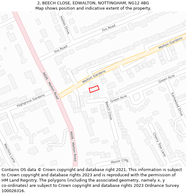 2, BEECH CLOSE, EDWALTON, NOTTINGHAM, NG12 4BG: Location map and indicative extent of plot