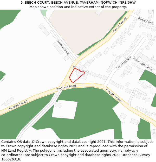 2, BEECH COURT, BEECH AVENUE, TAVERHAM, NORWICH, NR8 6HW: Location map and indicative extent of plot