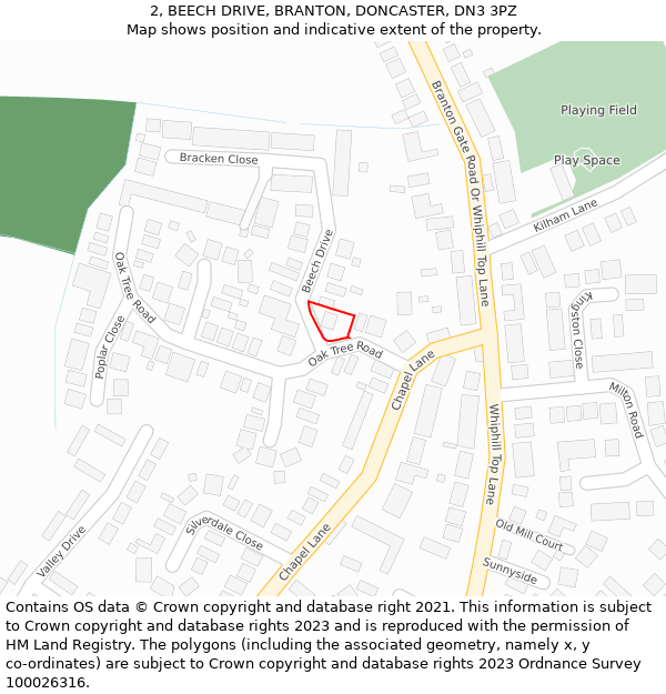 2, BEECH DRIVE, BRANTON, DONCASTER, DN3 3PZ: Location map and indicative extent of plot