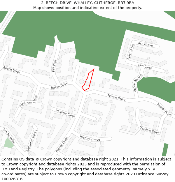 2, BEECH DRIVE, WHALLEY, CLITHEROE, BB7 9RA: Location map and indicative extent of plot
