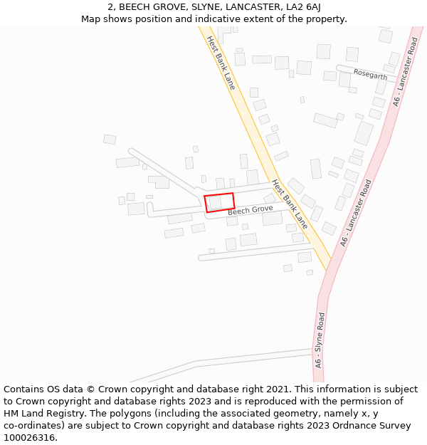 2, BEECH GROVE, SLYNE, LANCASTER, LA2 6AJ: Location map and indicative extent of plot