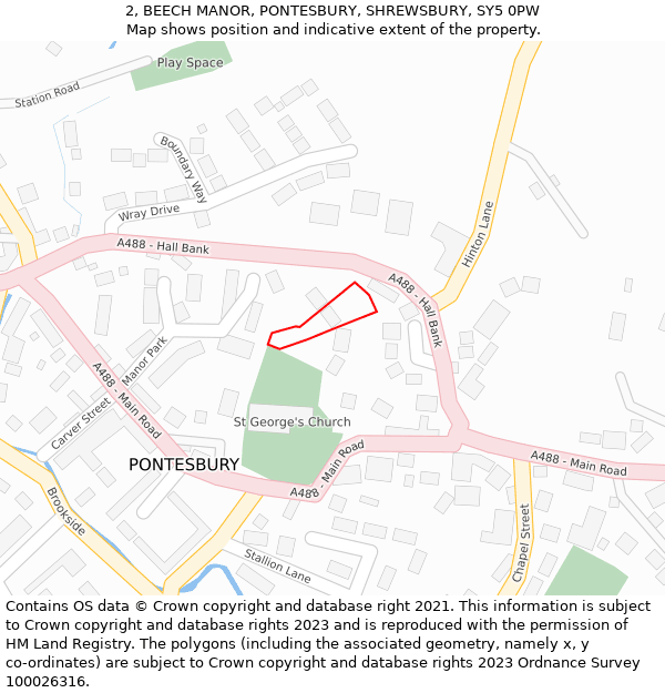 2, BEECH MANOR, PONTESBURY, SHREWSBURY, SY5 0PW: Location map and indicative extent of plot