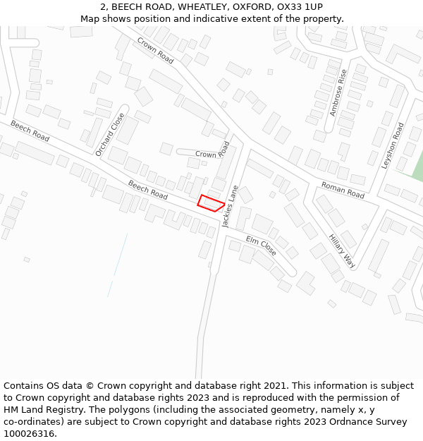 2, BEECH ROAD, WHEATLEY, OXFORD, OX33 1UP: Location map and indicative extent of plot