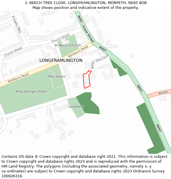 2, BEECH TREE CLOSE, LONGFRAMLINGTON, MORPETH, NE65 8DB: Location map and indicative extent of plot