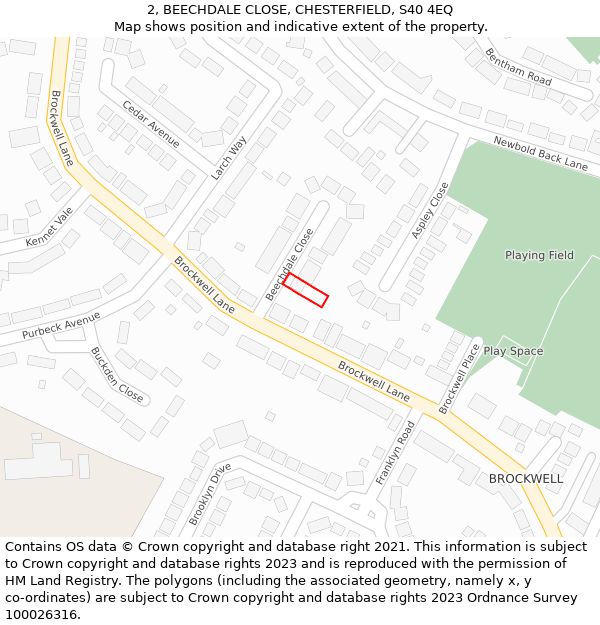 2, BEECHDALE CLOSE, CHESTERFIELD, S40 4EQ: Location map and indicative extent of plot