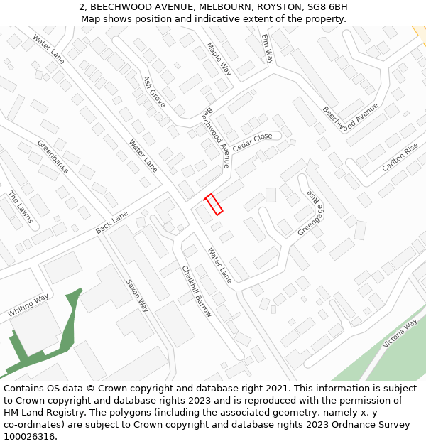 2, BEECHWOOD AVENUE, MELBOURN, ROYSTON, SG8 6BH: Location map and indicative extent of plot