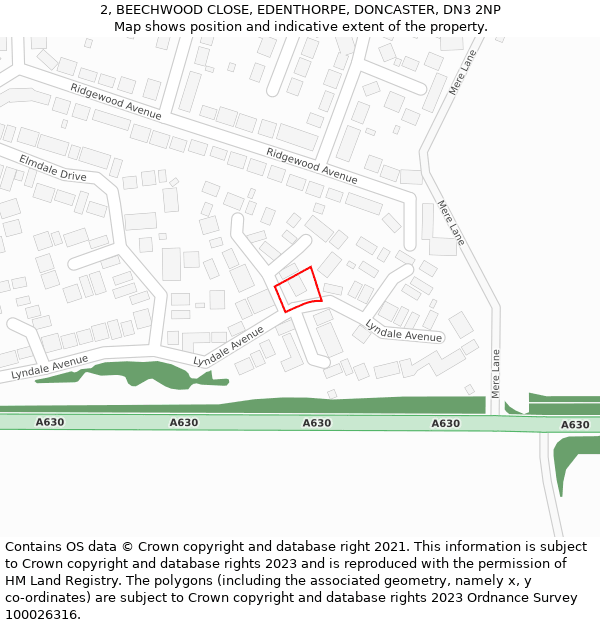 2, BEECHWOOD CLOSE, EDENTHORPE, DONCASTER, DN3 2NP: Location map and indicative extent of plot