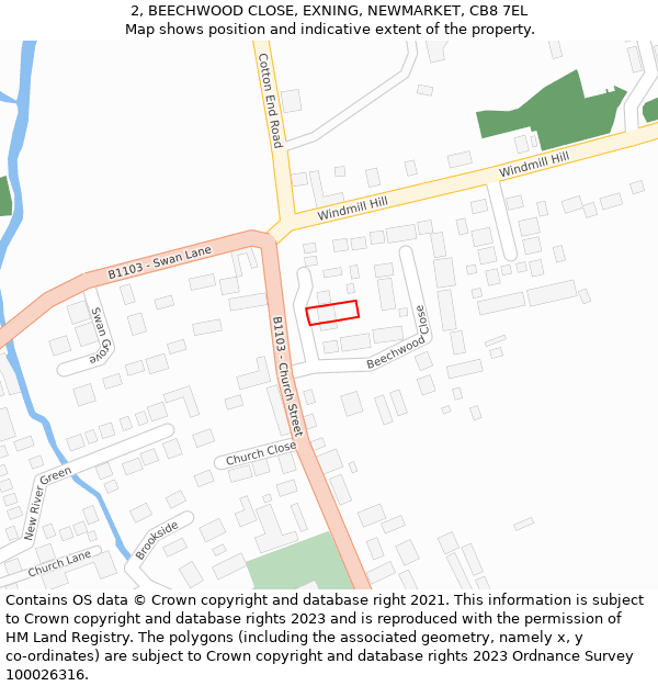 2, BEECHWOOD CLOSE, EXNING, NEWMARKET, CB8 7EL: Location map and indicative extent of plot