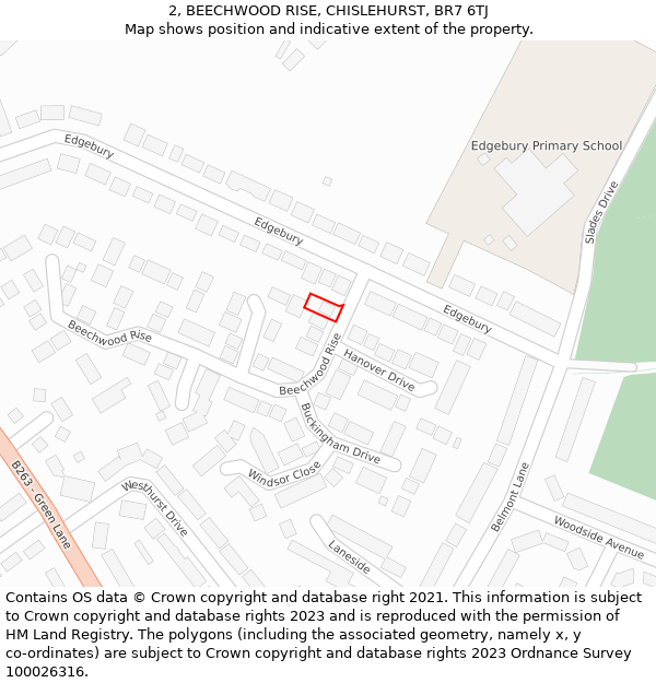 2, BEECHWOOD RISE, CHISLEHURST, BR7 6TJ: Location map and indicative extent of plot