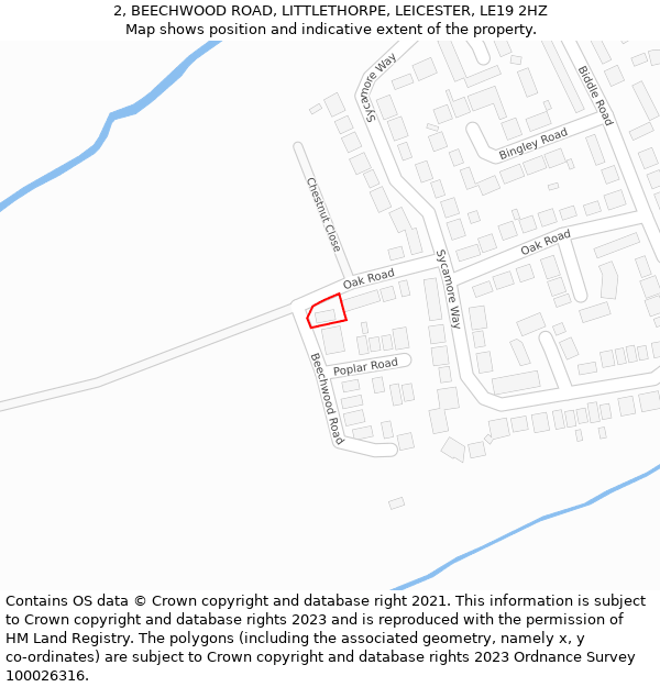 2, BEECHWOOD ROAD, LITTLETHORPE, LEICESTER, LE19 2HZ: Location map and indicative extent of plot