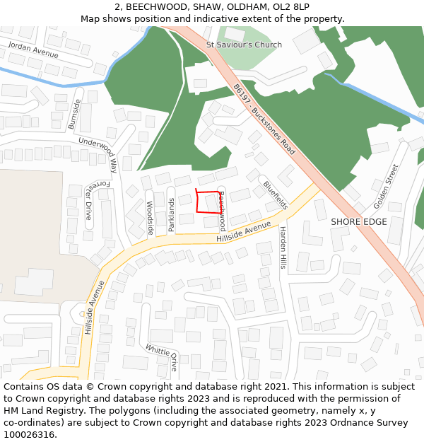2, BEECHWOOD, SHAW, OLDHAM, OL2 8LP: Location map and indicative extent of plot