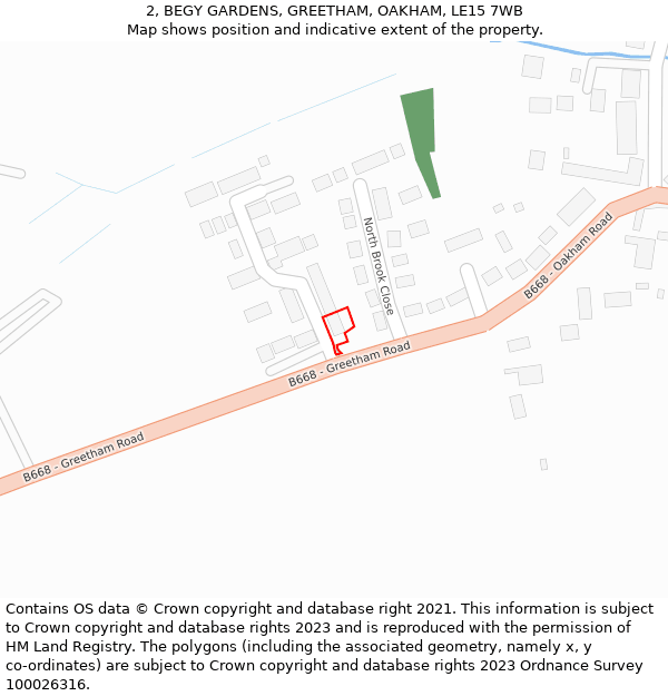 2, BEGY GARDENS, GREETHAM, OAKHAM, LE15 7WB: Location map and indicative extent of plot