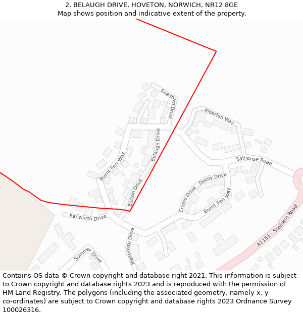 2, BELAUGH DRIVE, HOVETON, NORWICH, NR12 8GE: Location map and indicative extent of plot