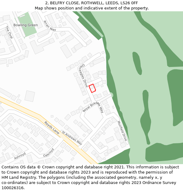 2, BELFRY CLOSE, ROTHWELL, LEEDS, LS26 0FF: Location map and indicative extent of plot