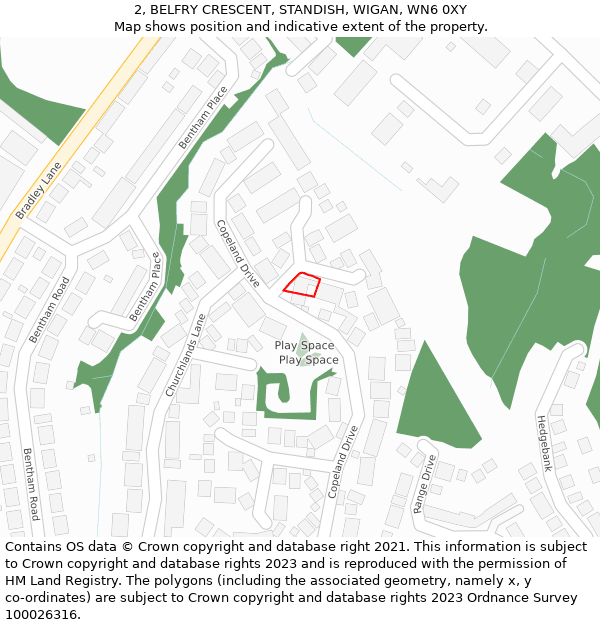 2, BELFRY CRESCENT, STANDISH, WIGAN, WN6 0XY: Location map and indicative extent of plot