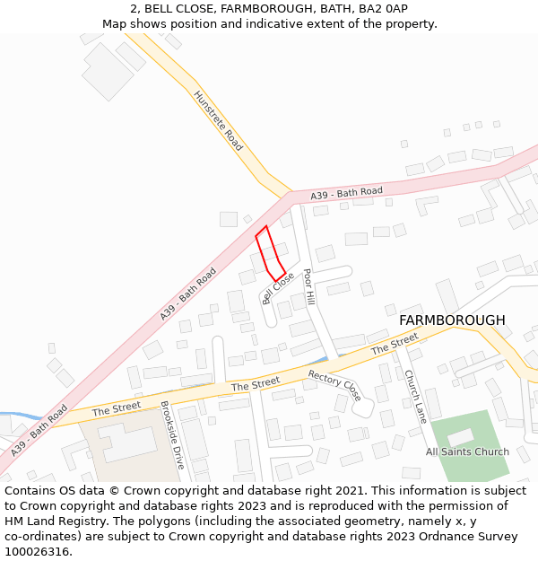 2, BELL CLOSE, FARMBOROUGH, BATH, BA2 0AP: Location map and indicative extent of plot