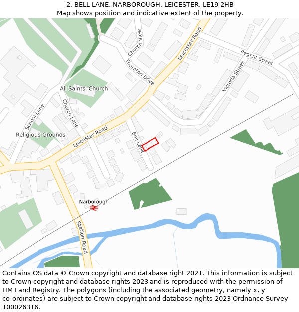 2, BELL LANE, NARBOROUGH, LEICESTER, LE19 2HB: Location map and indicative extent of plot