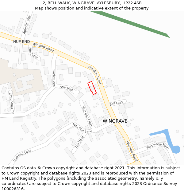 2, BELL WALK, WINGRAVE, AYLESBURY, HP22 4SB: Location map and indicative extent of plot