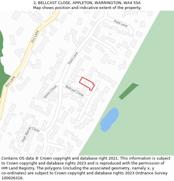 2, BELLCAST CLOSE, APPLETON, WARRINGTON, WA4 5SA: Location map and indicative extent of plot