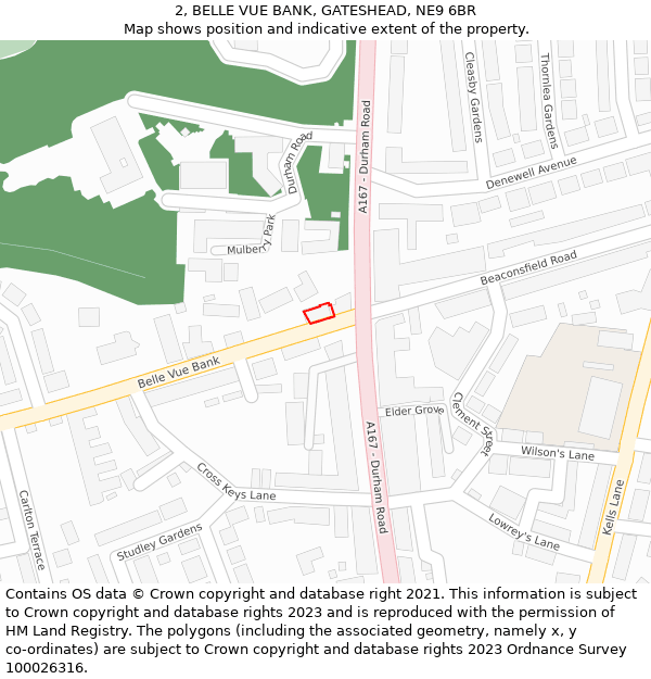 2, BELLE VUE BANK, GATESHEAD, NE9 6BR: Location map and indicative extent of plot