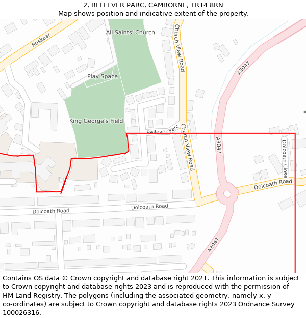 2, BELLEVER PARC, CAMBORNE, TR14 8RN: Location map and indicative extent of plot