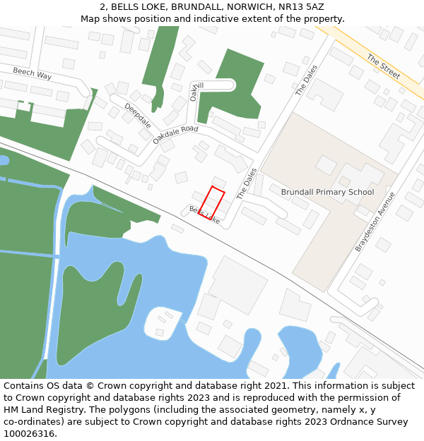 2, BELLS LOKE, BRUNDALL, NORWICH, NR13 5AZ: Location map and indicative extent of plot